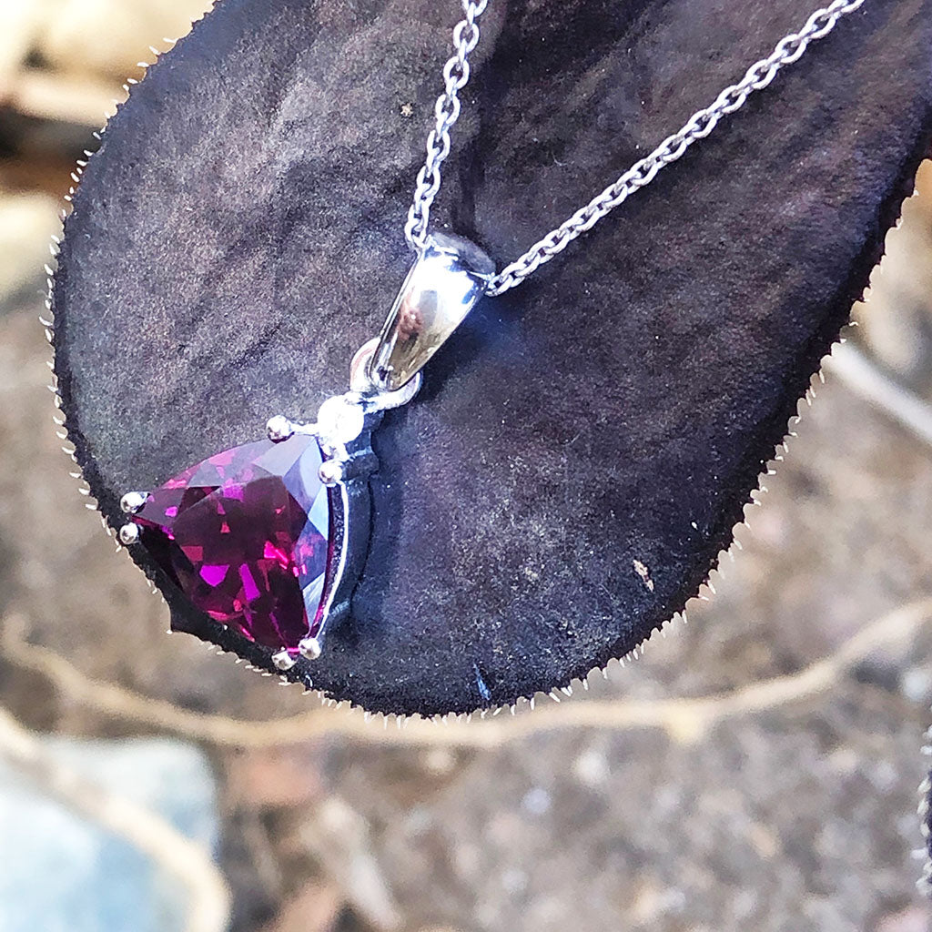 Trilliant Grape Garnet and Petit Diamond pendant
