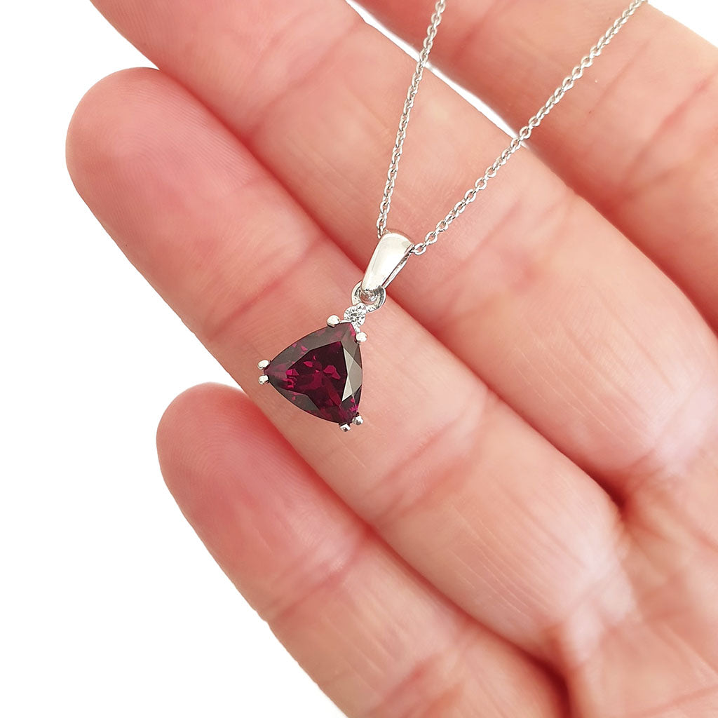 Trilliant Grape Garnet and Petite Diamond pendant