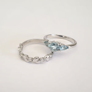 Trilogy Aquamarine Engagement Ring with Diamond Leaf Wedding Set