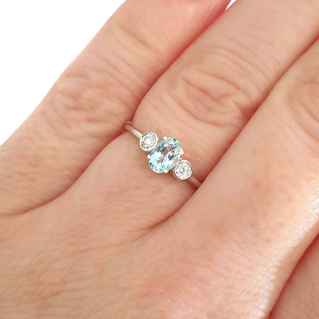 Trilogy Aquamarine and accent Diamond Ring