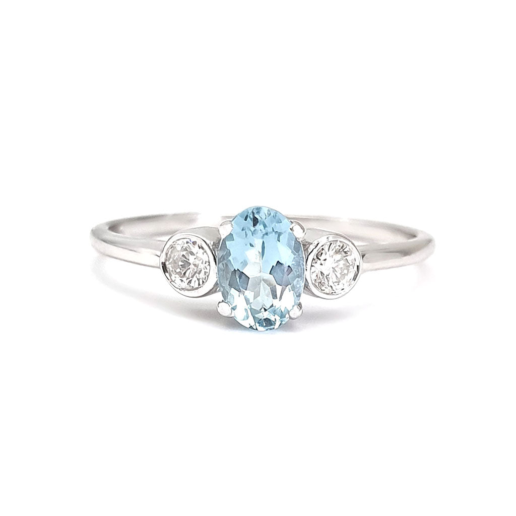 Trilogy Aquamarine and accent Diamond Ring