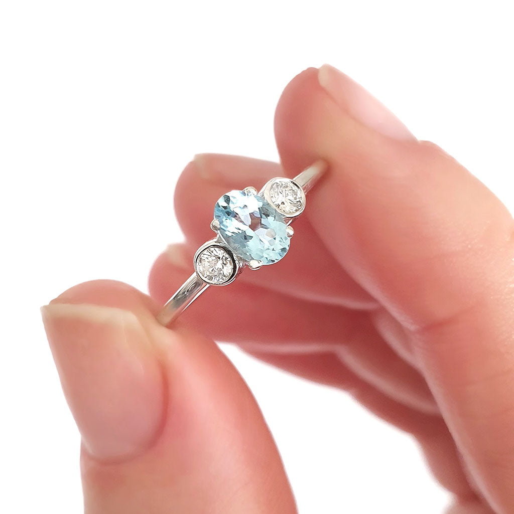 Trilogy Aquamarine and accent Diamond Ring