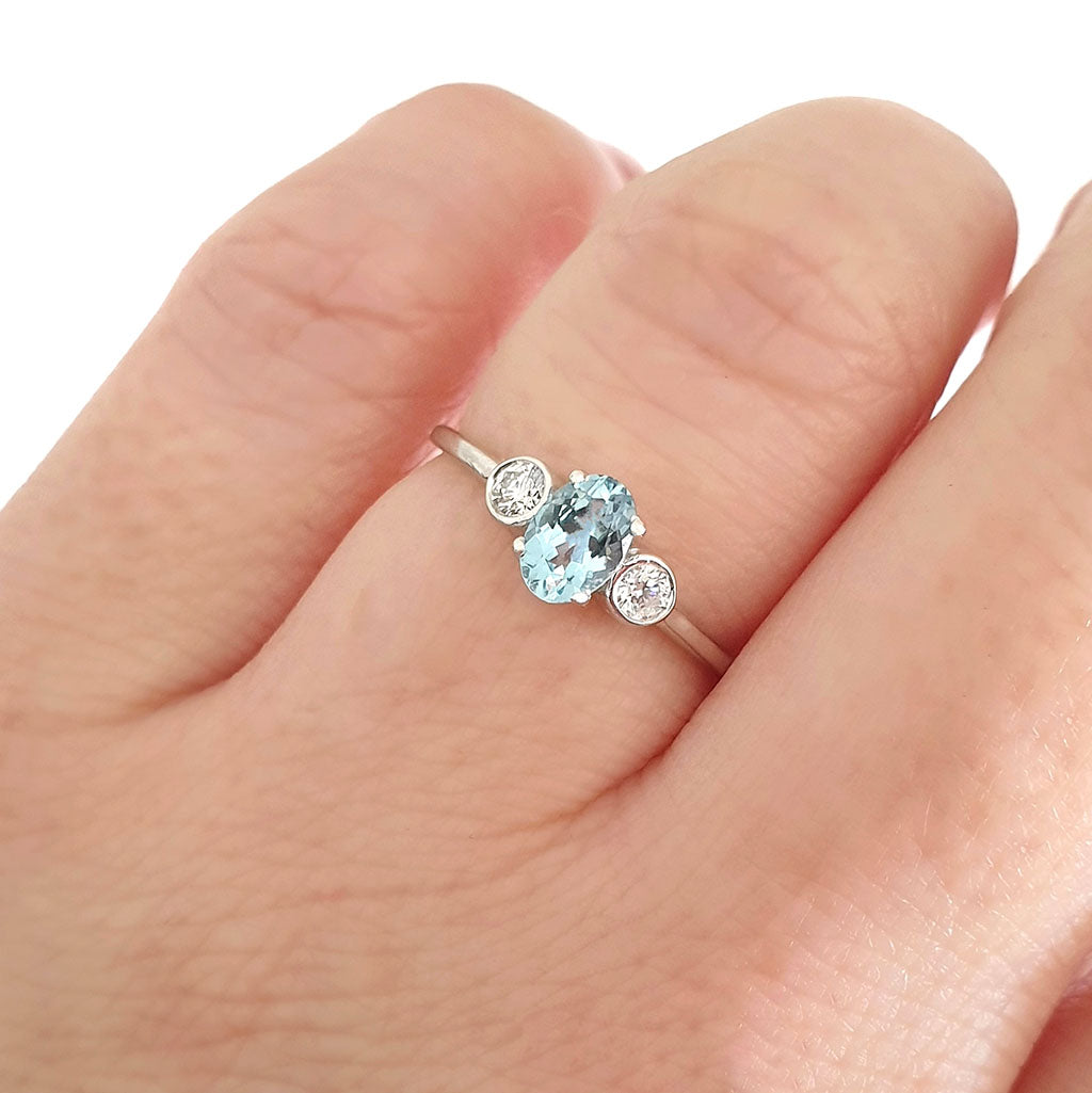 Trilogy Aquamarine and accent Diamond Ring