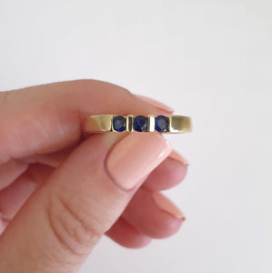 Trilogy Bar Set Blue Sapphire Ring