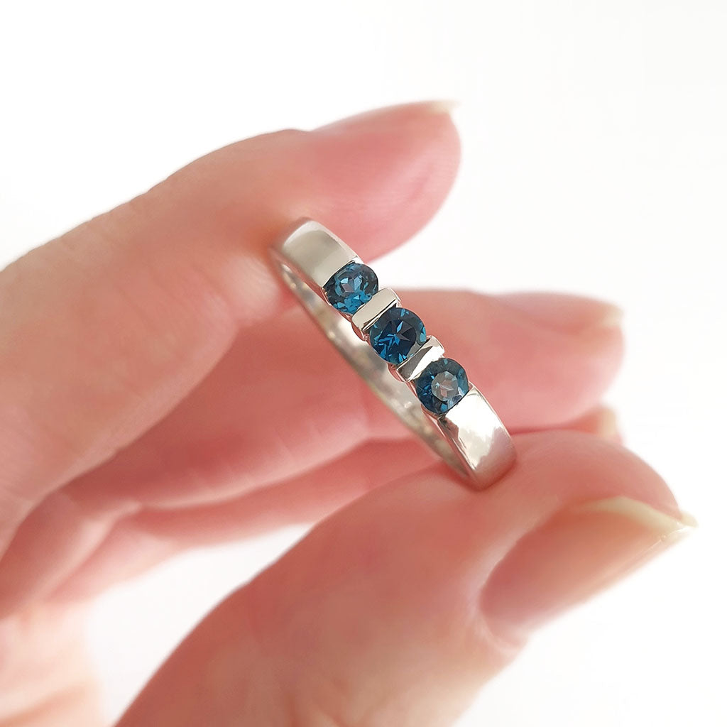 Trilogy Bar Set London Blue Topaz White Gold Ring