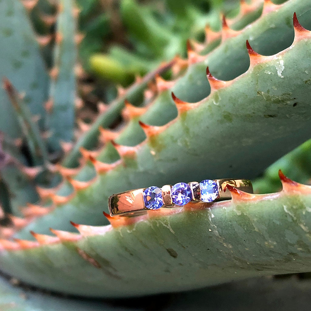 Trilogy Bar Set Tanzanite Rose Gold Ring