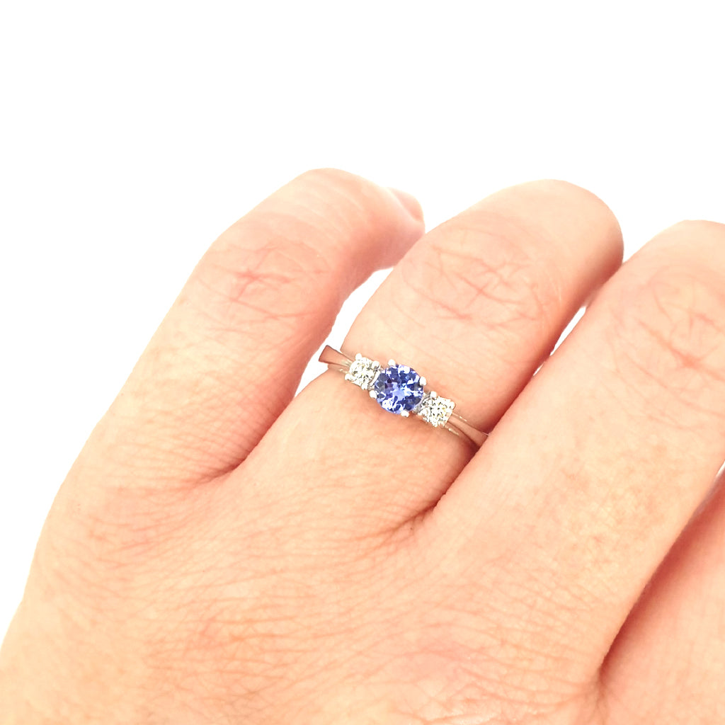 Trilogy Center Tanzanite Ring with White Diamond Accents