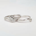 Trilogy Center Three Stripe Diamond Engagement ring and Clean White Gold Band Wedding Set