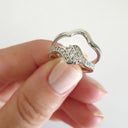 Trilogy Center Three Stripe Diamond Engagement ring and Clean White Gold Band Wedding Set