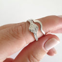 Trilogy Center Three Stripe Diamond Engagement ring and Clean White Gold Band Wedding Set