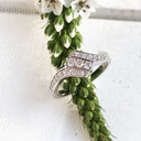 Trilogy Center Three Stripe Diamond Engagement ring and Clean White Gold Band Wedding Set