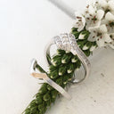 Trilogy Center Three Stripe Diamond Engagement ring and Clean White Gold Band Wedding Set