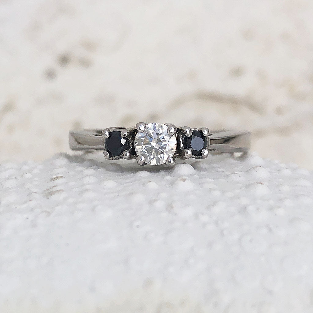 Trilogy Center White Diamond Ring with Black Diamond Accents