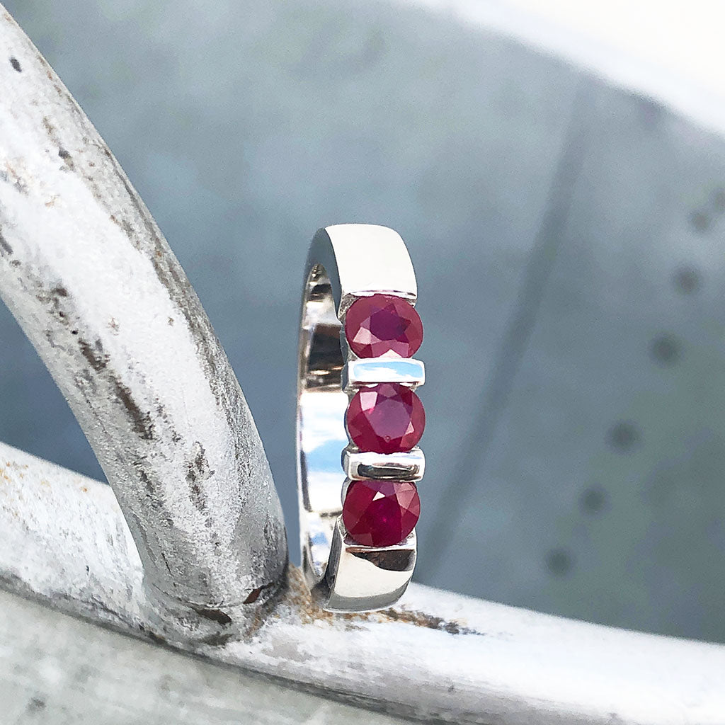 Trilogy Bar Set Ruby Ring