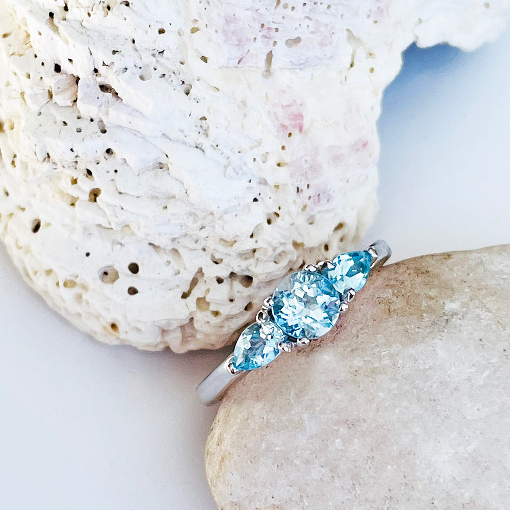 Trilogy Pear and Round Aquamarine Engagement Ring