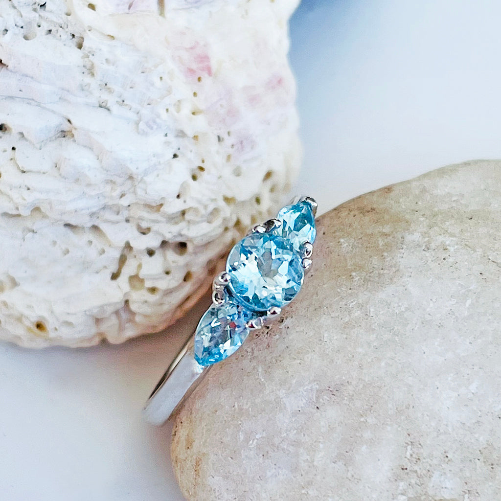 Trilogy Pear and Round Aquamarine Engagement Ring