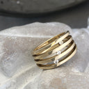 Triple Band Yellow Gold Diamond Split Shank Ring
