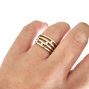 Triple Band Yellow Gold Diamond Split Shank Ring