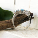 Triple Trilliant Cut Blue Topaz With Double Diamond Accents