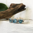 Triple Trilliant Cut Blue Topaz With Double Diamond Accents