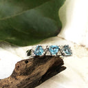 Triple Trilliant Cut Blue Topaz With Double Diamond Accents