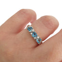Triple Trilliant Cut Blue Topaz With Double Diamond Accents