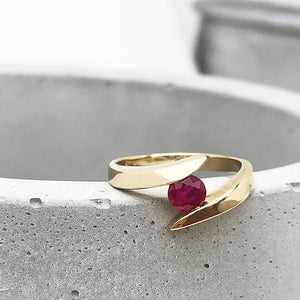 Twisted Shoulder Yellow Gold Ruby Ring
