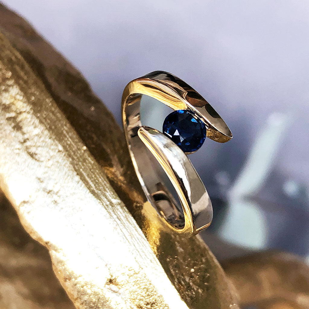 Twisted Shoulder Yellow Gold Sapphire Ring