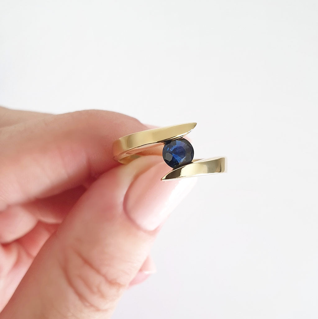 Twisted Shoulder Yellow Gold Sapphire Ring