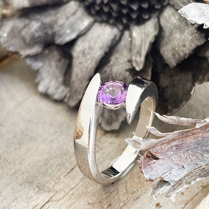 Twisted Split Shank Amethyst White Gold Ring