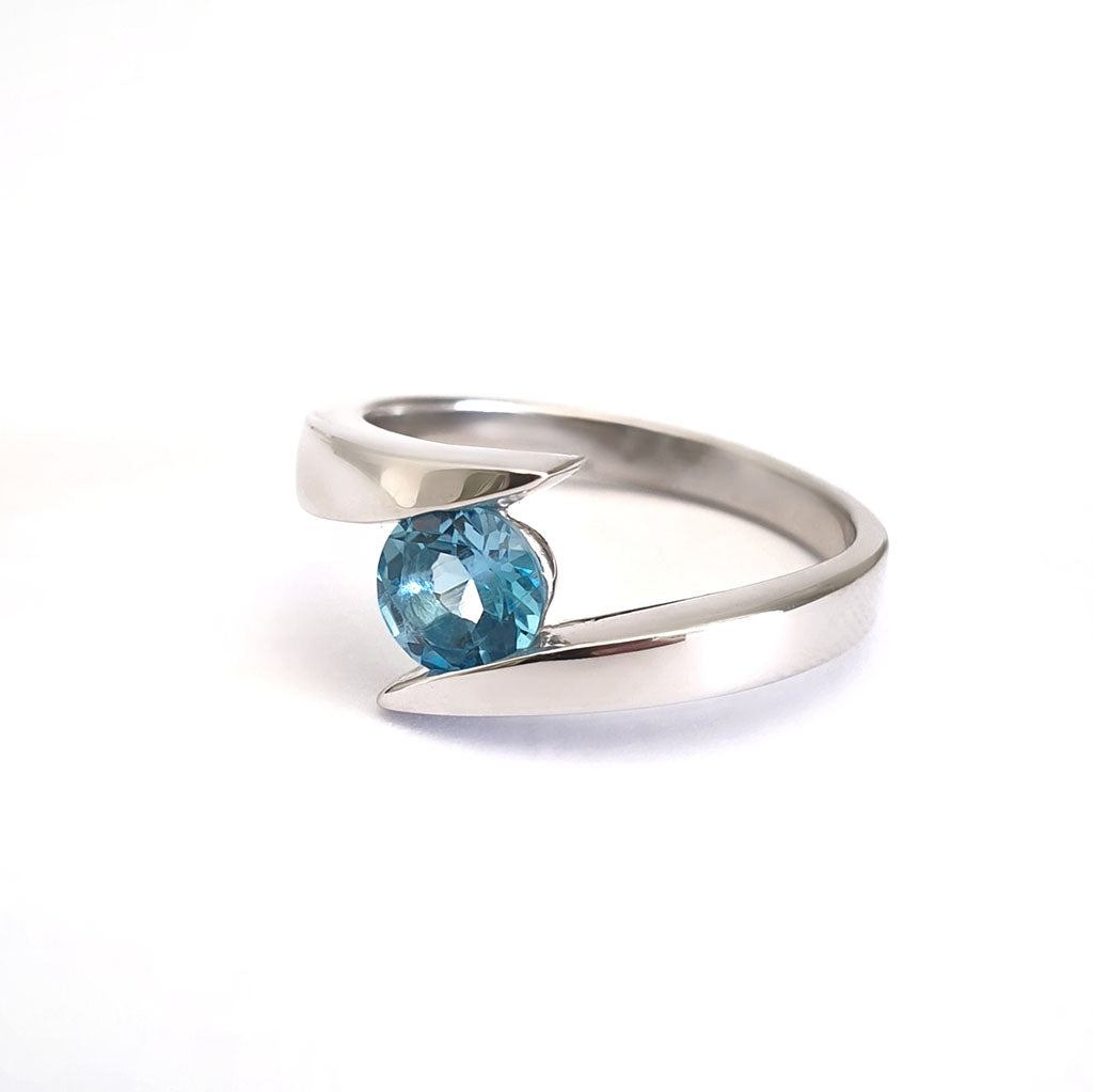 Twisted Split Shank Blue Topaz White Gold Ring