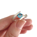 Twisted Split Shank Blue Topaz White Gold Ring