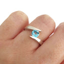 Twisted Split Shank Blue Topaz White Gold Ring