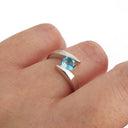 Twisted Split Shank Blue Topaz White Gold Ring
