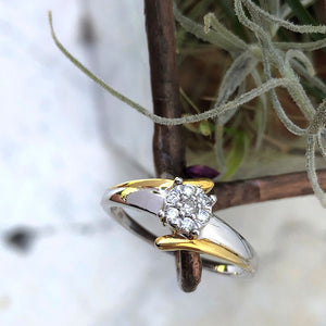 Two Tone Gold Cluster Diamond Ring in Yellow Gold Embrace