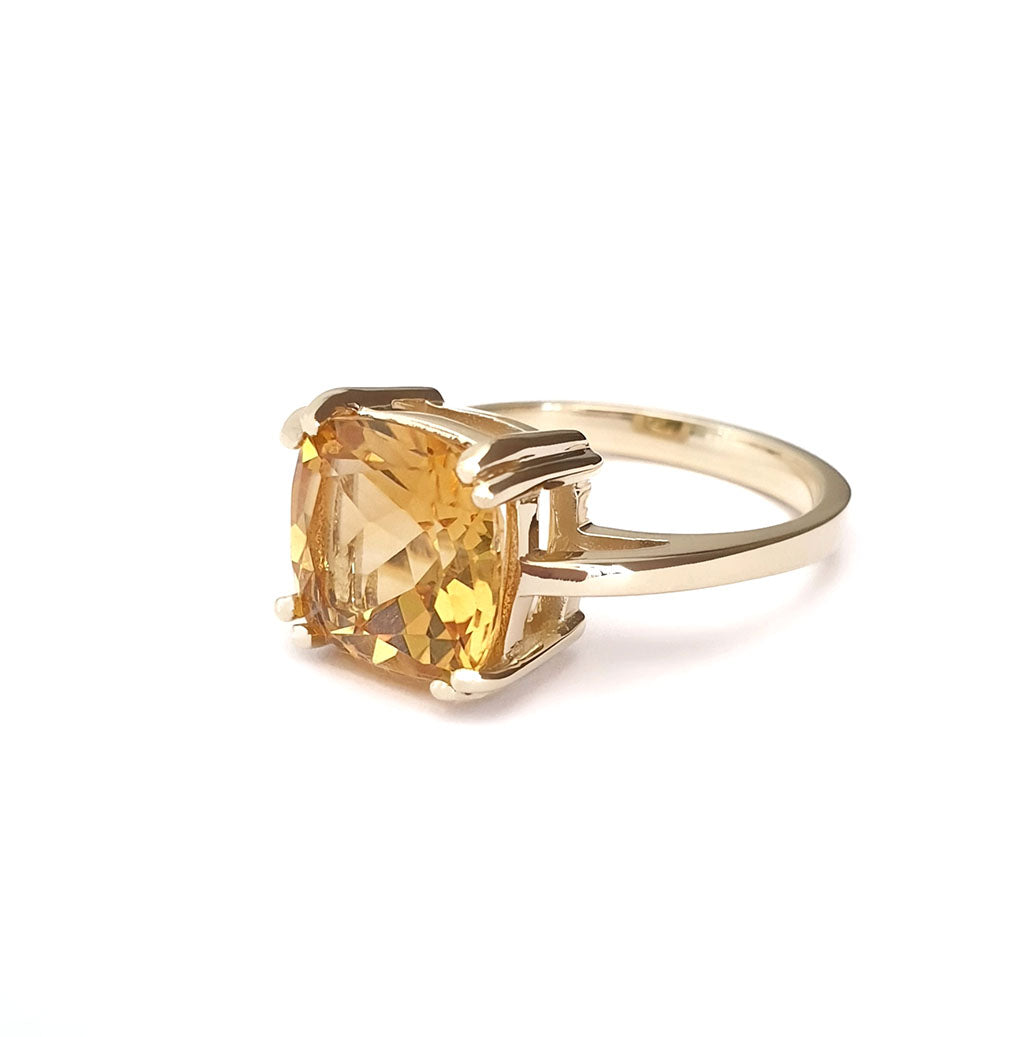Ultra Glam Cushion Cut Citrine Double Claw Yellow Gold Ring