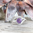 Unique Amethyst and Diamond Wave White Gold Ring