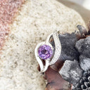 Unique Amethyst and Diamond Wave White Gold Ring