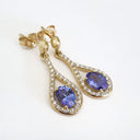 Unique Diamond Halo Oval Cut Tanzanite and Diamond Drop Earrings