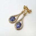 Unique Diamond Halo Oval Cut Tanzanite and Diamond Drop Earrings