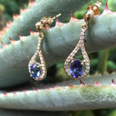 Unique Diamond Halo Oval Cut Tanzanite and Diamond Drop Earrings