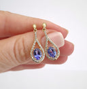 Unique Diamond Halo Oval Cut Tanzanite and Diamond Drop Earrings