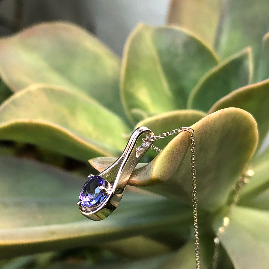 Sweeping Double Sided Bale Tanzanite Drop Pendant