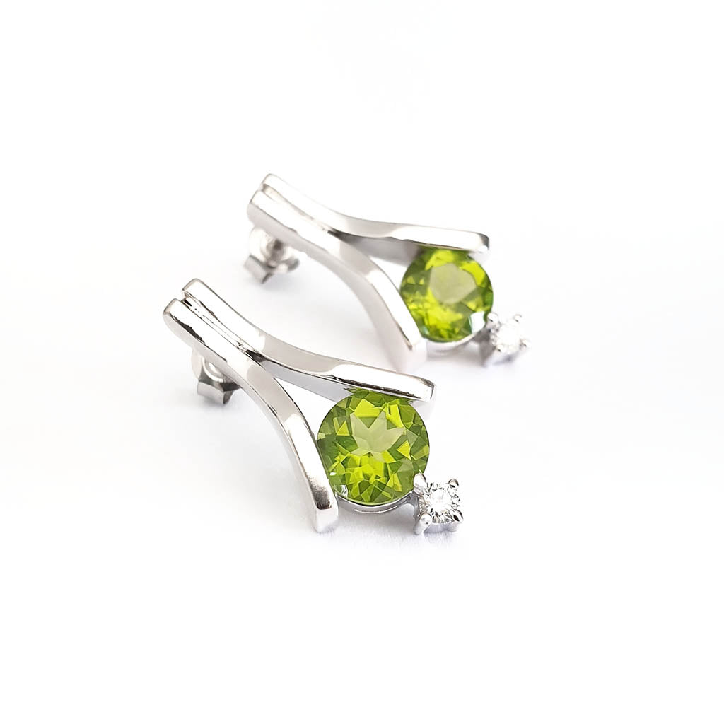  Unique Handcrafted Peridot with Diamond White Gold Earrings