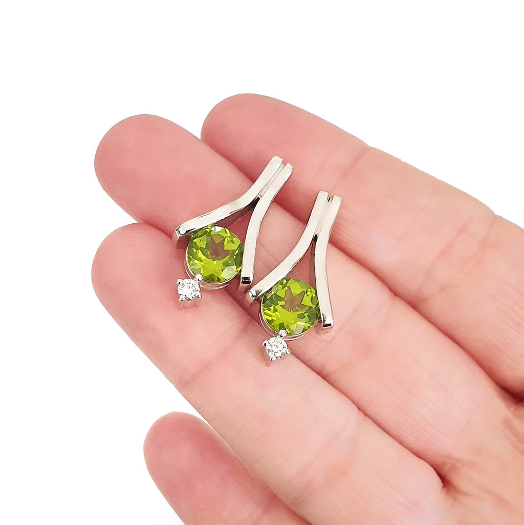 Unique Handcrafted Peridot with Diamond White Gold Earrings