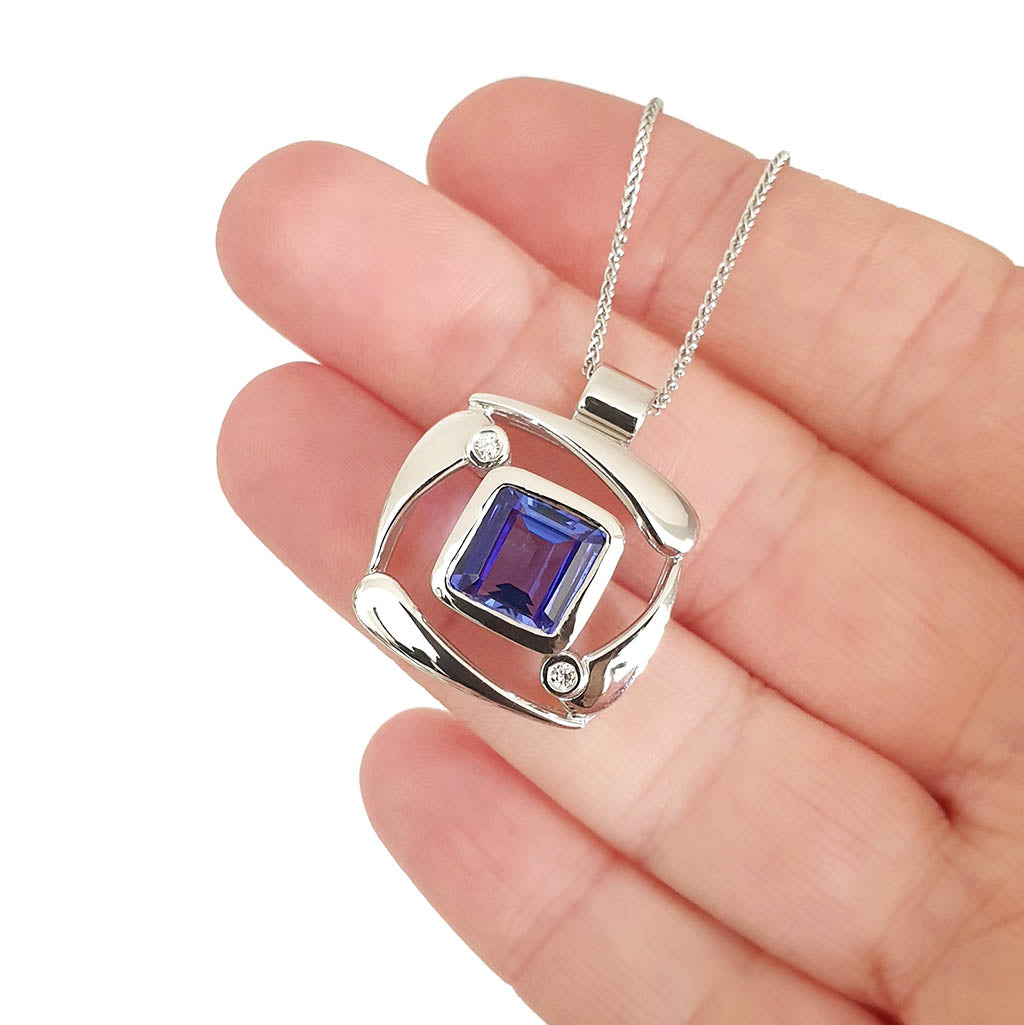 Unique Handcrafted Tanzanite and Diamond Pendant