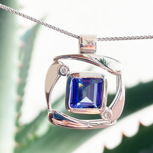 Unique Handcrafted Tanzanite and Diamond Pendant