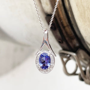 Unique Tanzanite Beaded Split Bale with Half Moon Diamond Pendant