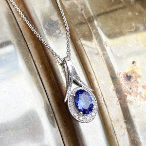 Unique Tanzanite Beaded Split Bale with Half Moon Diamond Pendant