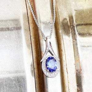 Unique Tanzanite Beaded Split Bale with Half Moon Diamond Pendant